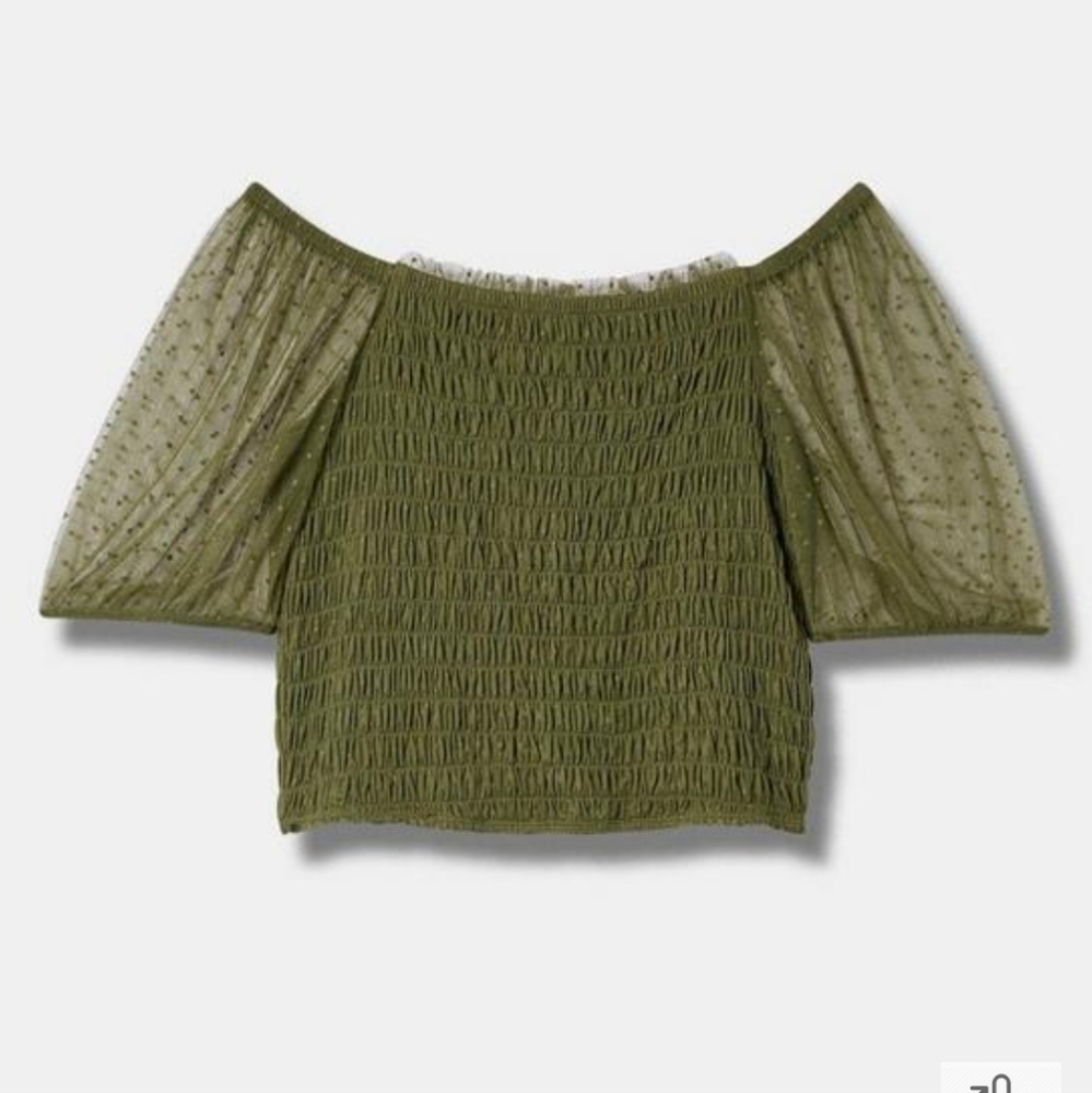 New Torrid Green Dot Mesh Square Neck Smocked Cropped Top Size 5X